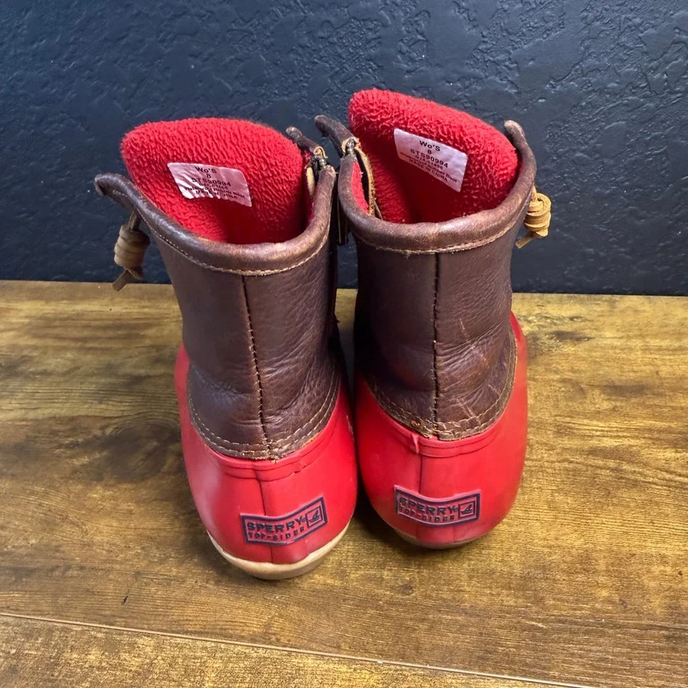 Sperry Saltwater STS90994 Red‎ Brown Leather Rubber Duck Boots Womens Size 8